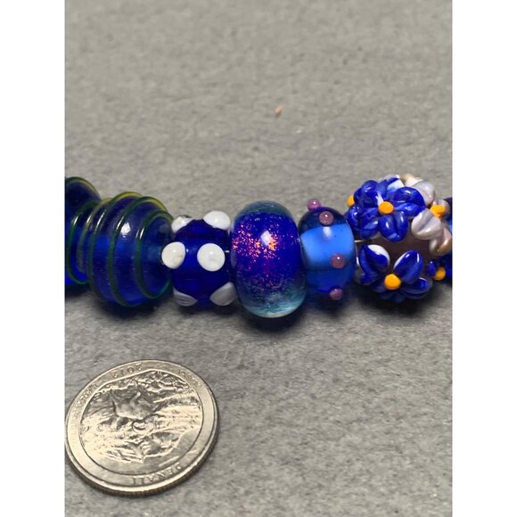Handmade Blue Lampwork Glass Beads Strand for Jewelry Making & Crafting Projects - Picture 3 of 7
